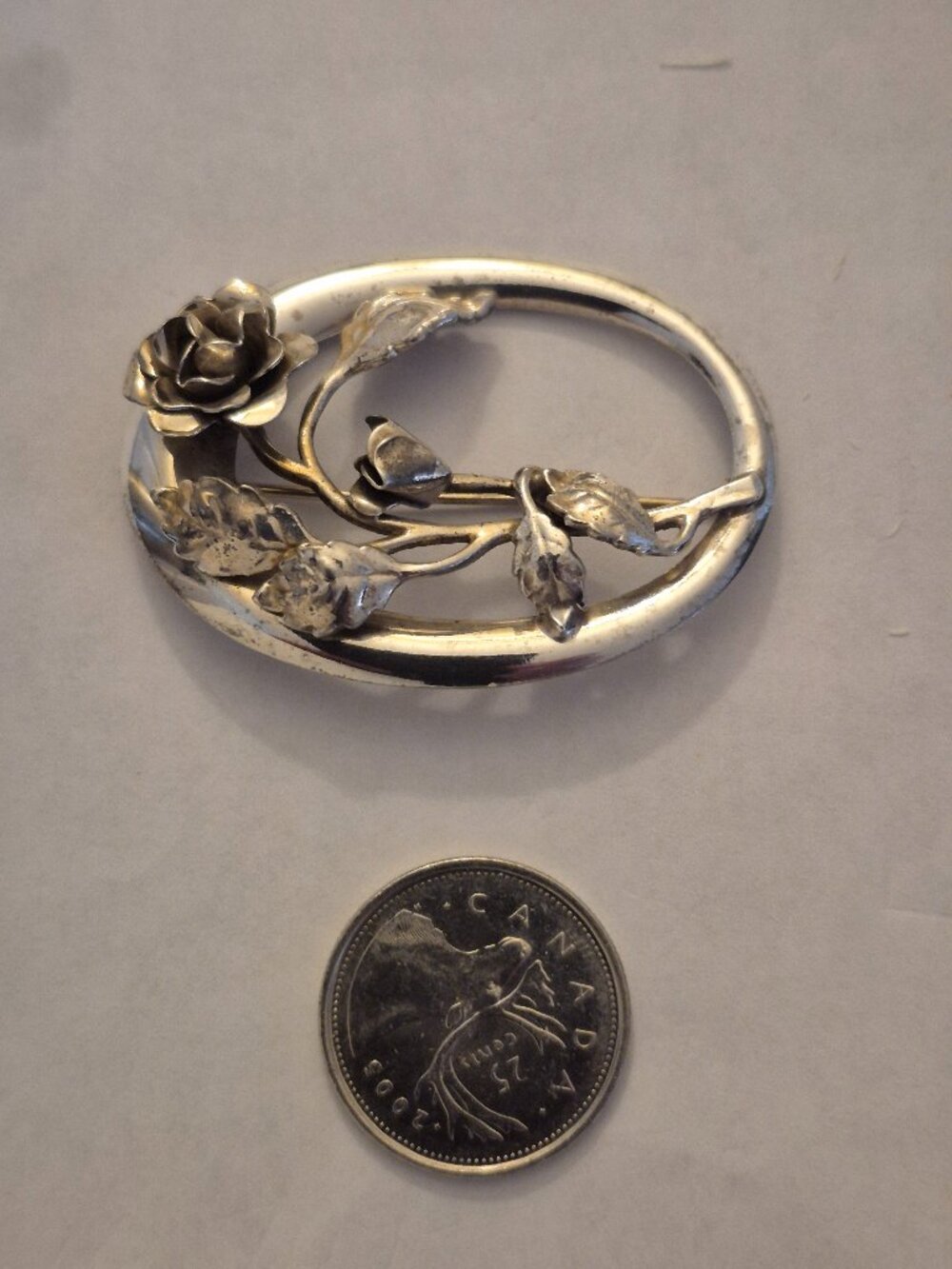 Vintage 1950s Danecraft Sterling Silver 925 Oval Rose Brooch Pin 11.7g